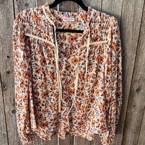 Ulla Johnson Orange and Cream Floral Blouse